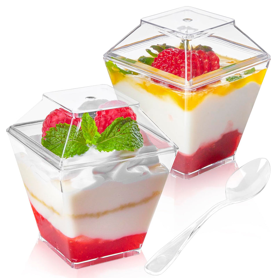 Qeirudu mini dessert cups with lids and spoons for party desserts