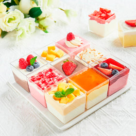 Qeirudu stackable dessert cups save space in storage and prep areas.