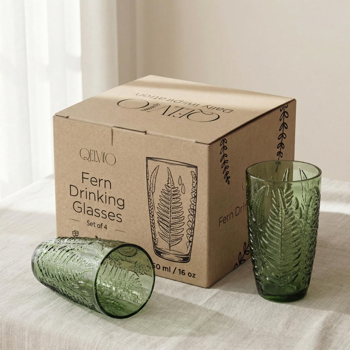 QELVIO dishwasher-safe glassware designed for easy cleaning.