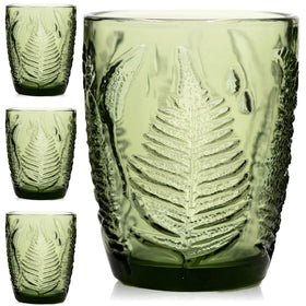 QELVIO vintage green fern-embossed glass with tactile texture for elegant beverages