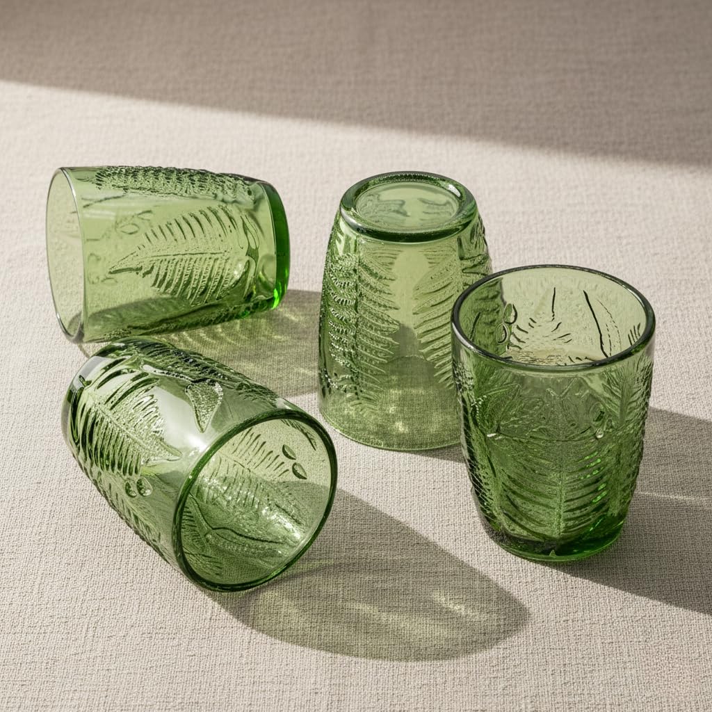 QELVIO fern-embossed drinking glass captures retro charm for daily use