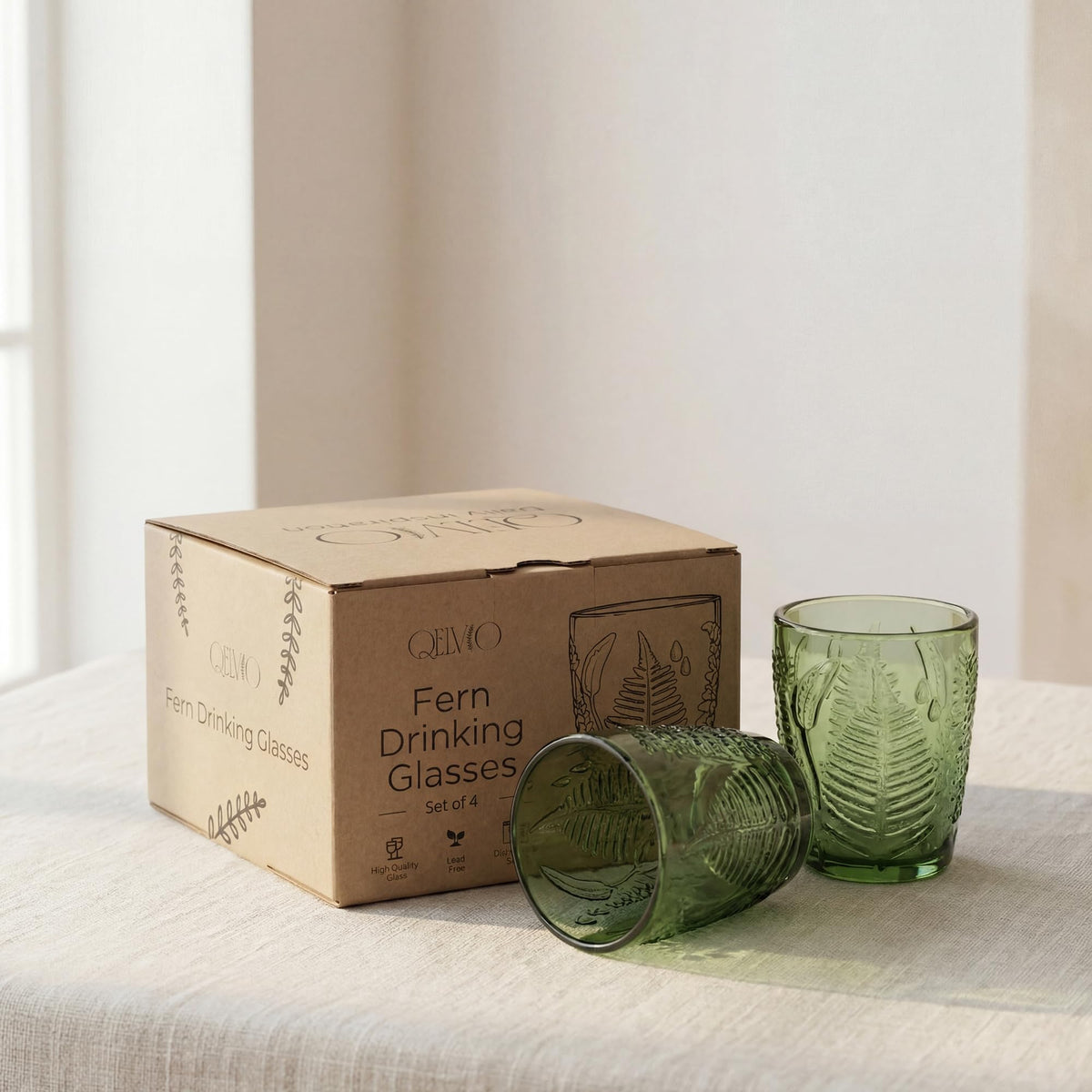 QELVIO vintage botanical design complements water, cocktails, or juice
