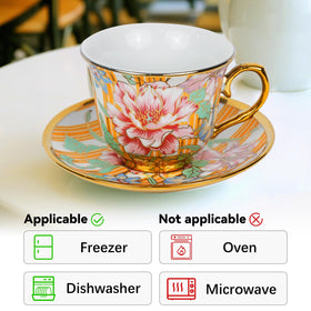 Qetoosur dishwasher-safe tea cups and saucers, easy cleanup after gatherings.