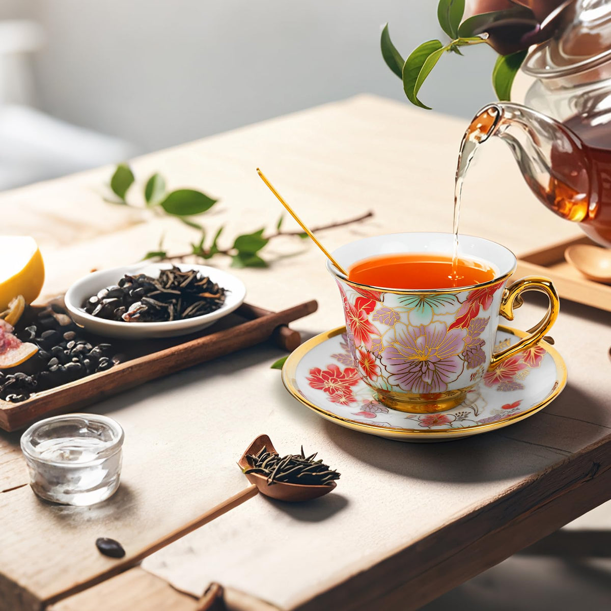 Qetoosur porcelain tea set adds timeless charm to table settings and decor.