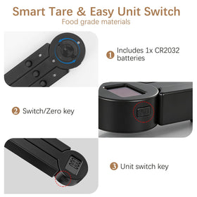 QFEISETH folding food scale battery compartment with replaceable cell.