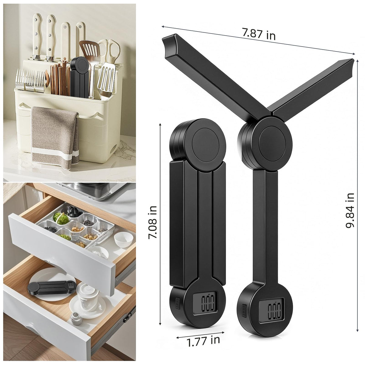 QFEISETH folding food scale stored in a drawer for travel.