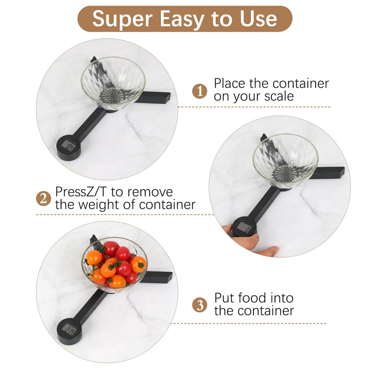 QFEISETH folding food scale tare button for container subtraction.