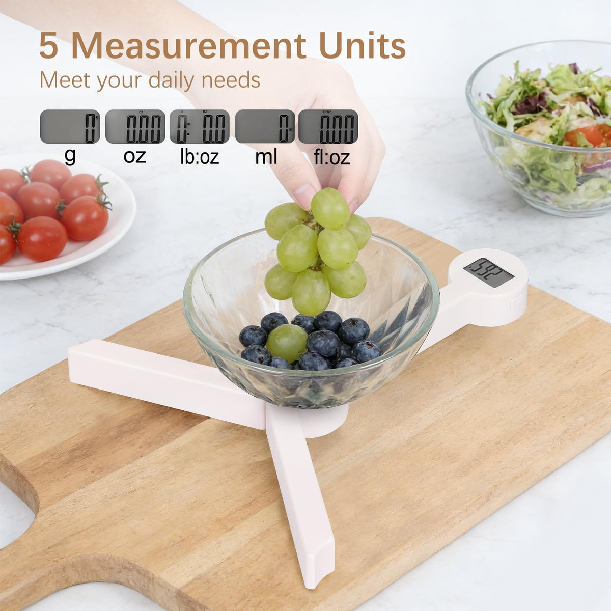 QFEISETH scale with tare button lets you subtract container weight.