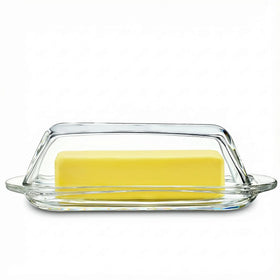 QFkris butter dish on countertop with lid keeps butter fresh and accessible.