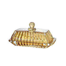 QFkris amber glass butter dish with lid keeps butter fresh and stylish on the counter.