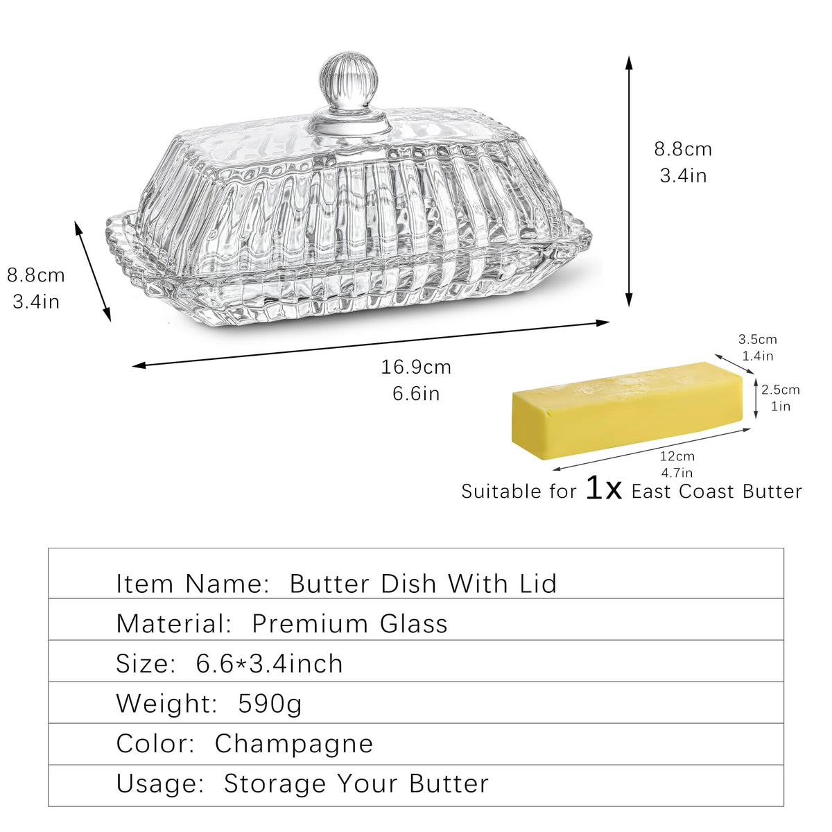 QFkris butter dish enhances countertop elegance with a clean glass look.