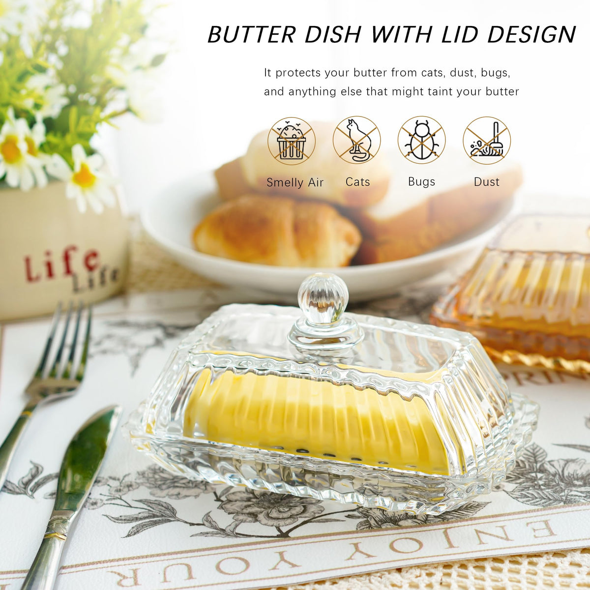 QFkris lidded butter dish protects butter from air while staying stylish.