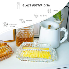 QFkris butter dish on counter for serving jams and sauces with ease.