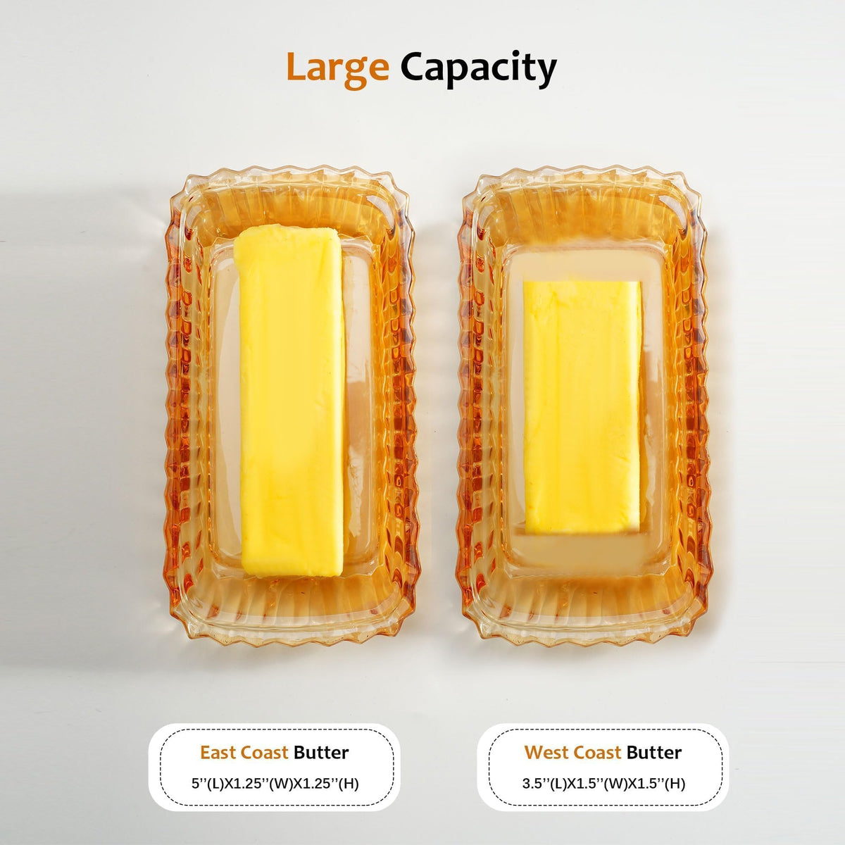 QFkris champagne-hued glass butter dish enhances dining ambiance.