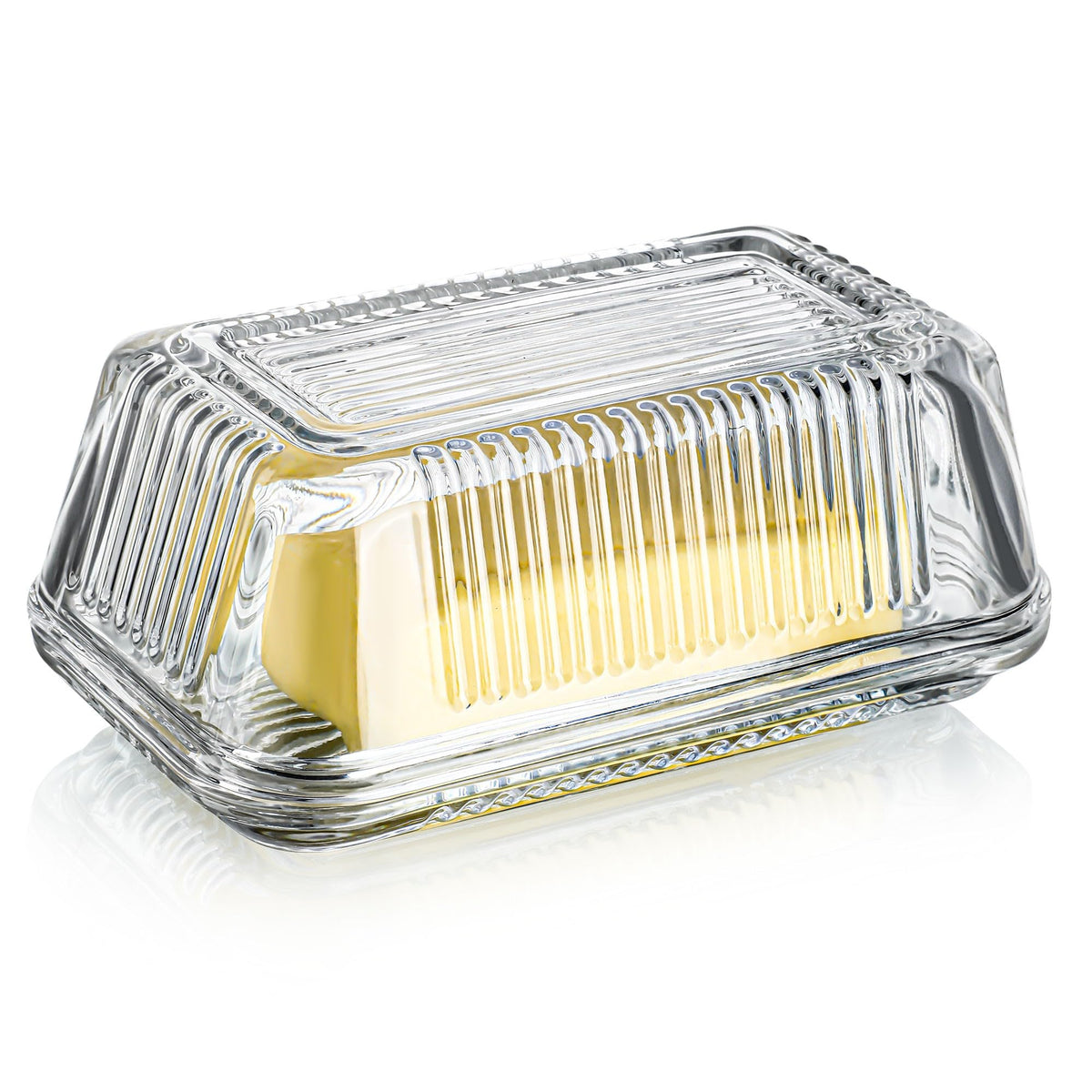 QFkris clear glass butter dish with lid keeps butter protected and fresh