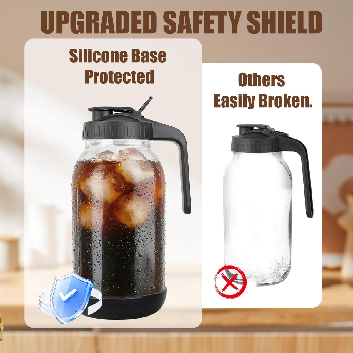 QHH 64 oz pitcher with airtight lid preserves freshness and flavor.
