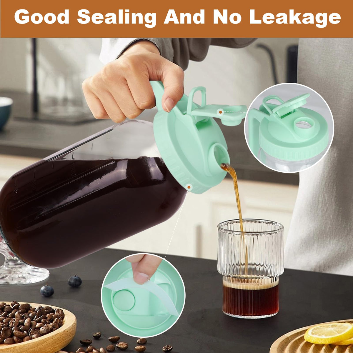 QHH airtight pour spout lid with silicone seal prevents spills