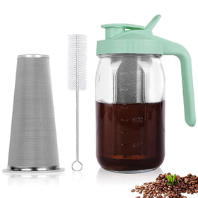 QHH cold brew 32oz mason jar pitcher with pour spout for easy coffee making.
