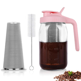 QHH cold brew 32oz mason jar pitcher with pour spout for easy pouring.