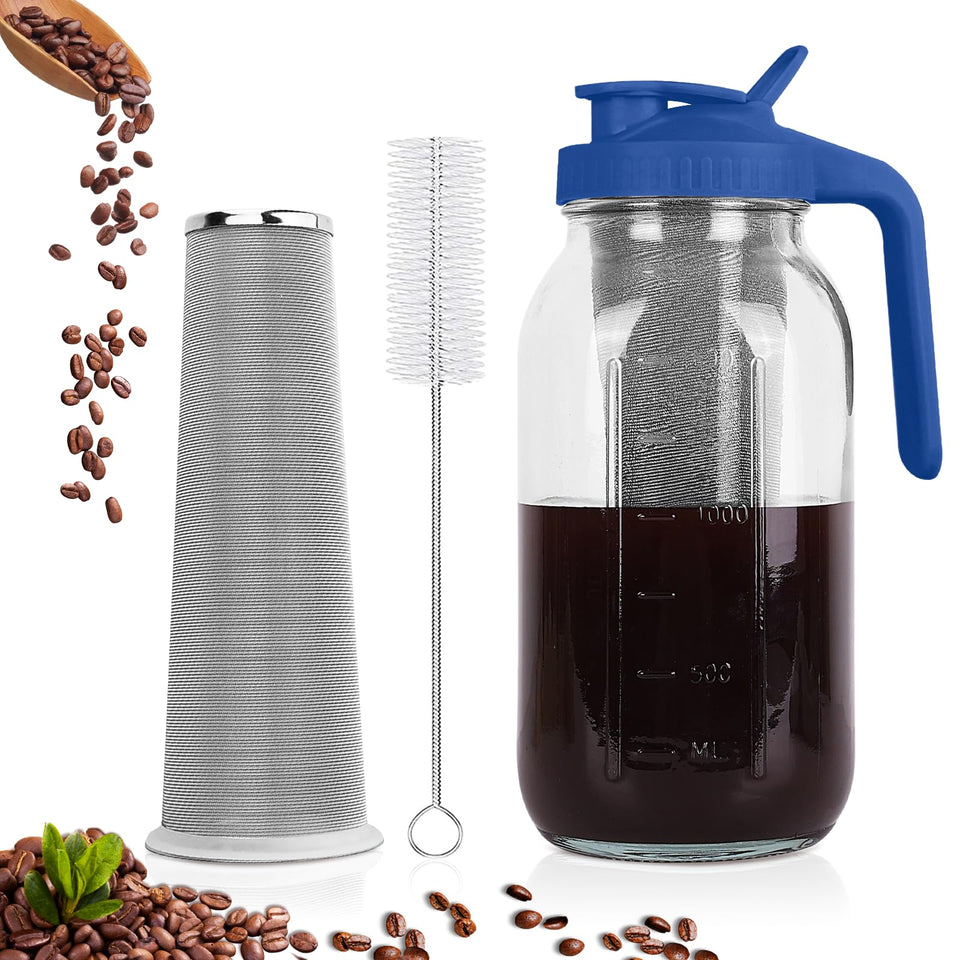 QHH cold brew 64oz mason jar pitcher for easy, spill-free serving at home