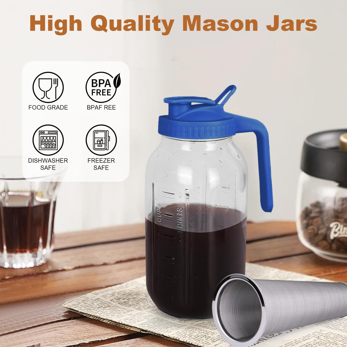 QHH heavy-duty glass pitcher for durable, long-lasting cold brew