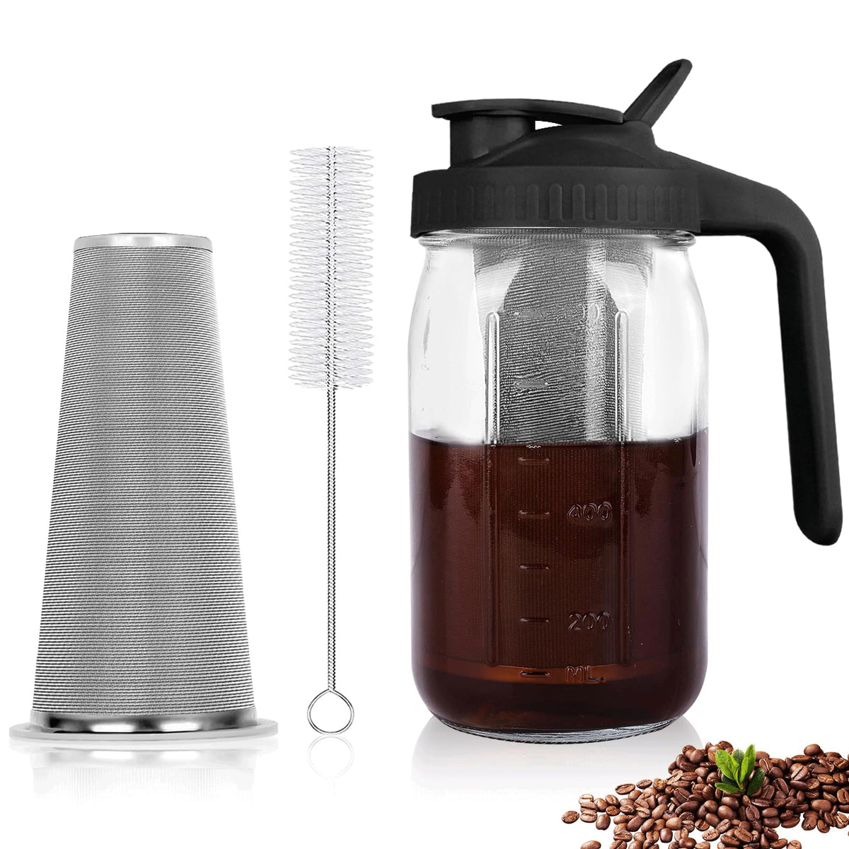 QHH cold brew pitcher with pour-spout for mess-free serving.