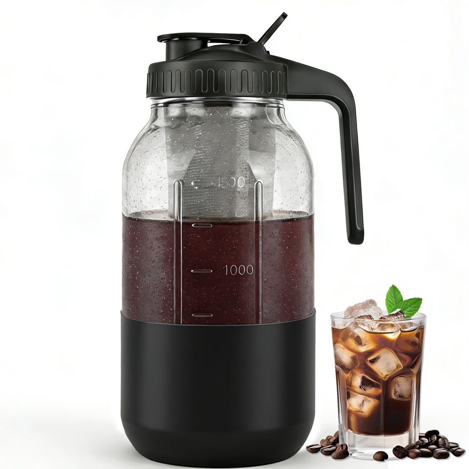 QHH cold brew pitcher 64oz with pour lid for easy serving