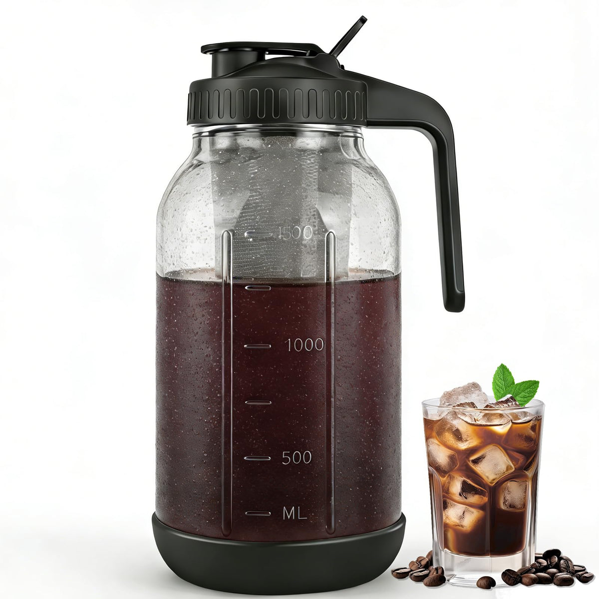 QHH cold brew pitcher 64oz with pour spout for easy pouring