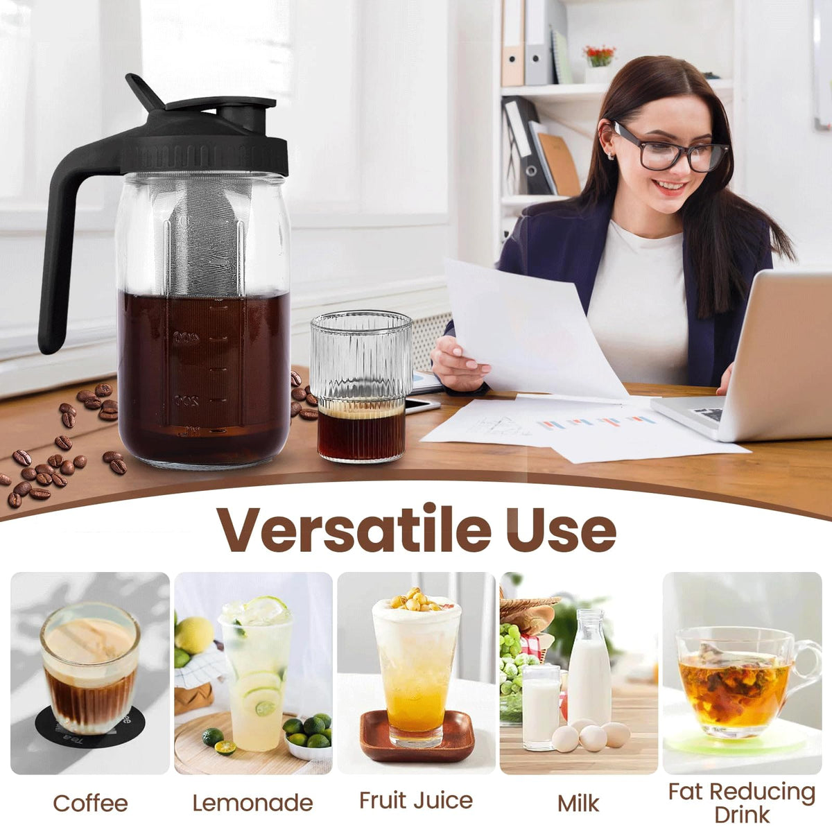 QHH ergonomic handle provides secure grip during pouring.