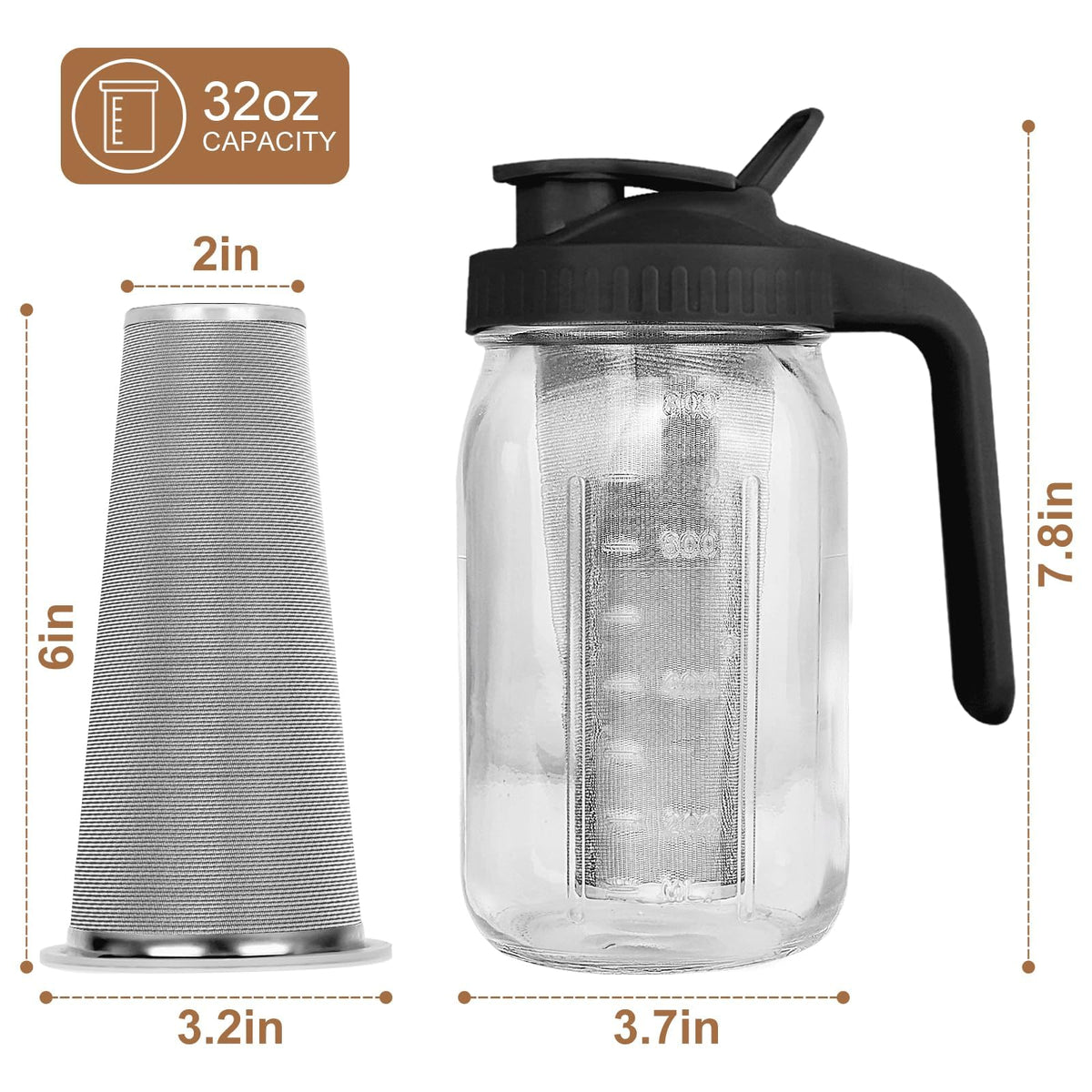 QHH versatile pitcher for cold brew, tea, lemonade, and breastmilk storage.