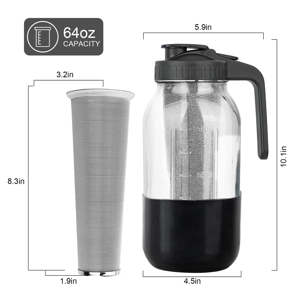 QHH non-slip silicone base keeps pitcher steady on counters