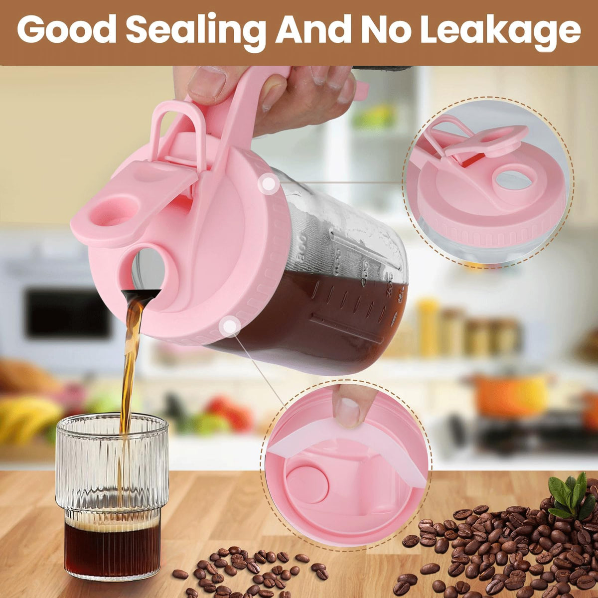QHH pour spout handle lid enables spill-free serving.