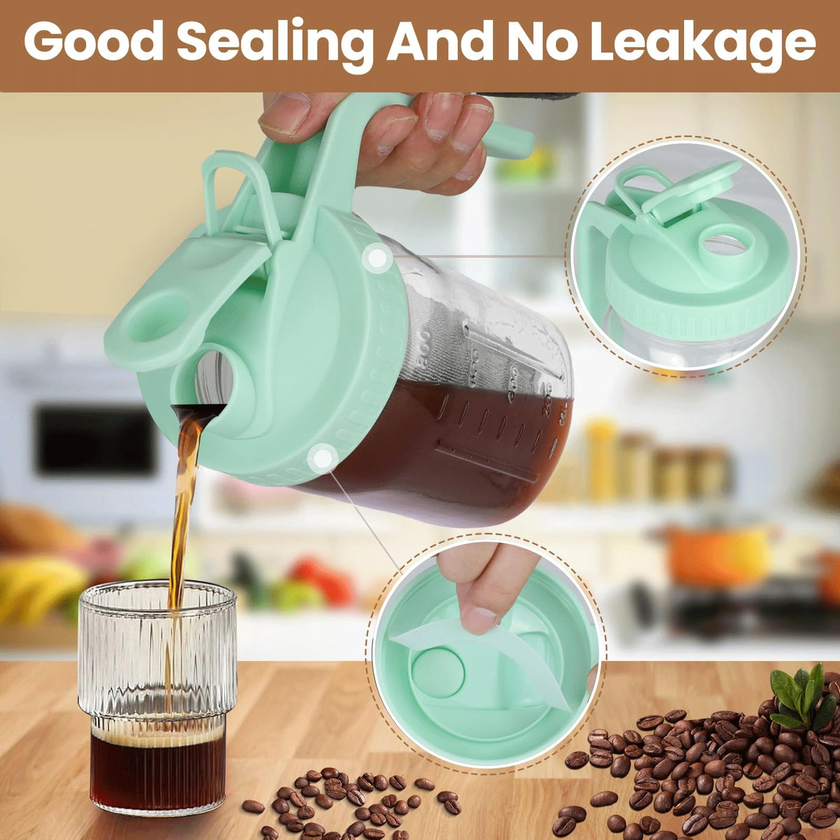QHH pour spout handle lid facilitates controlled pouring and spills prevention.