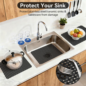 QiCaiJia sink mat in ceramic sink providing cushioning for fragile glassware