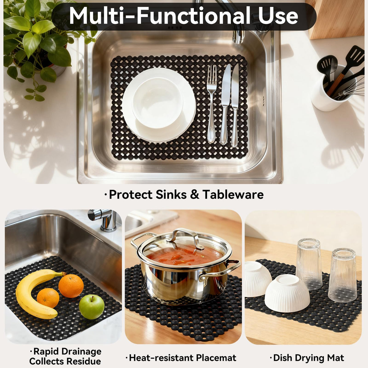 QiCaiJia sink mat with trim-to-fit feature for precise bottom contour