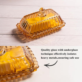 QIANCHANG glass butter dish fits standard butter sticks for easy serving