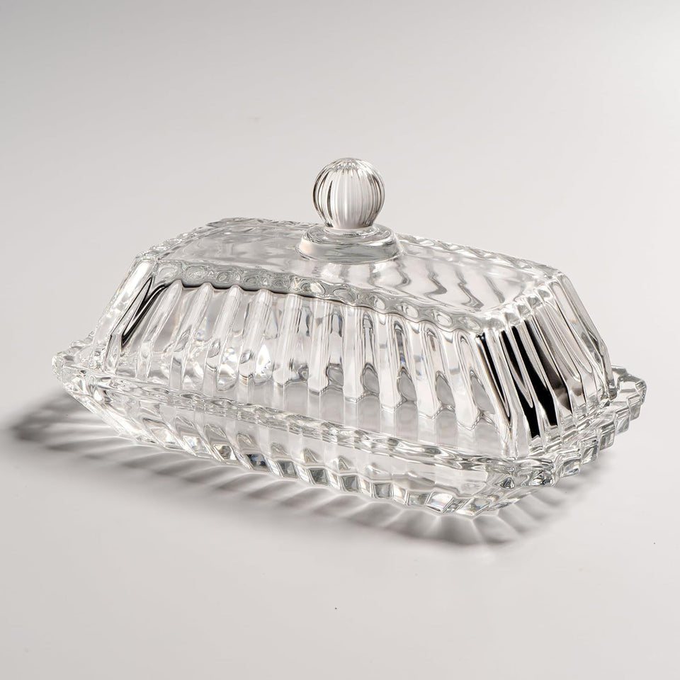 QIANCHANG clear glass butter dish with lid on countertop keeping butter fresh