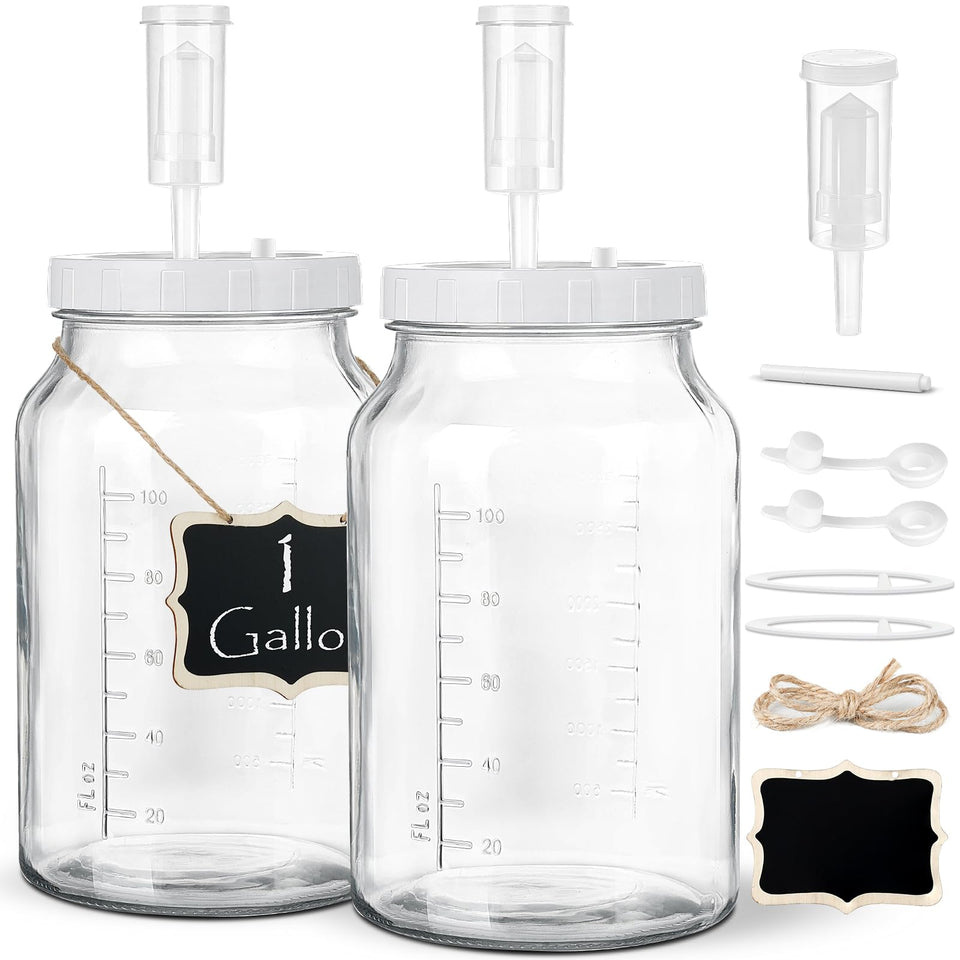 Qianfenie 2-pack 1-gallon jars with airlocks for airtight fermentation.
