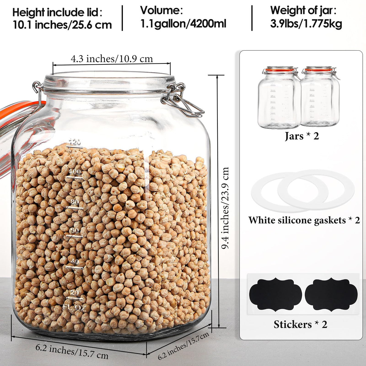 Qianfenie 4200ml square jar fits bulk staples while saving kitchen space.