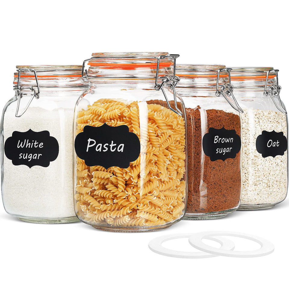 Qianfenie 50 oz glass jar with wide mouth and clip-top lid for airtight pantry storage.