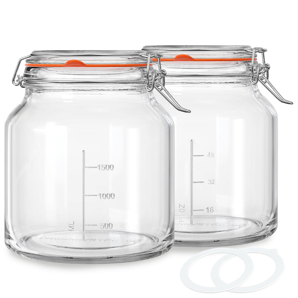 Qianfenie 79oz glass jar with airtight lid for secure storage of foods.