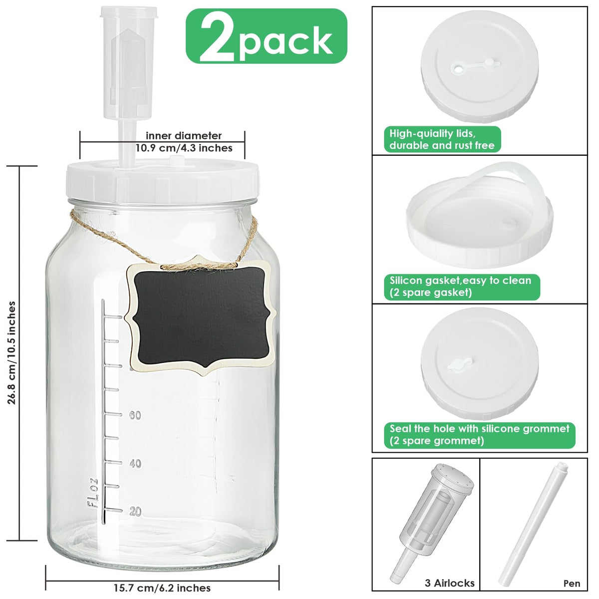 Qianfenie complete fermentation safety package with lids, airlocks, gaskets, and chalkboards.