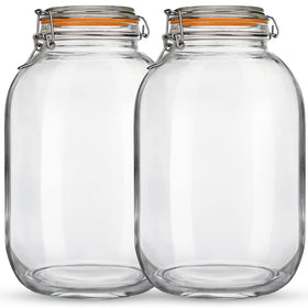 Qianfenie glass jar with airtight lid demonstrates 1-gallon capacity for fresh storage.