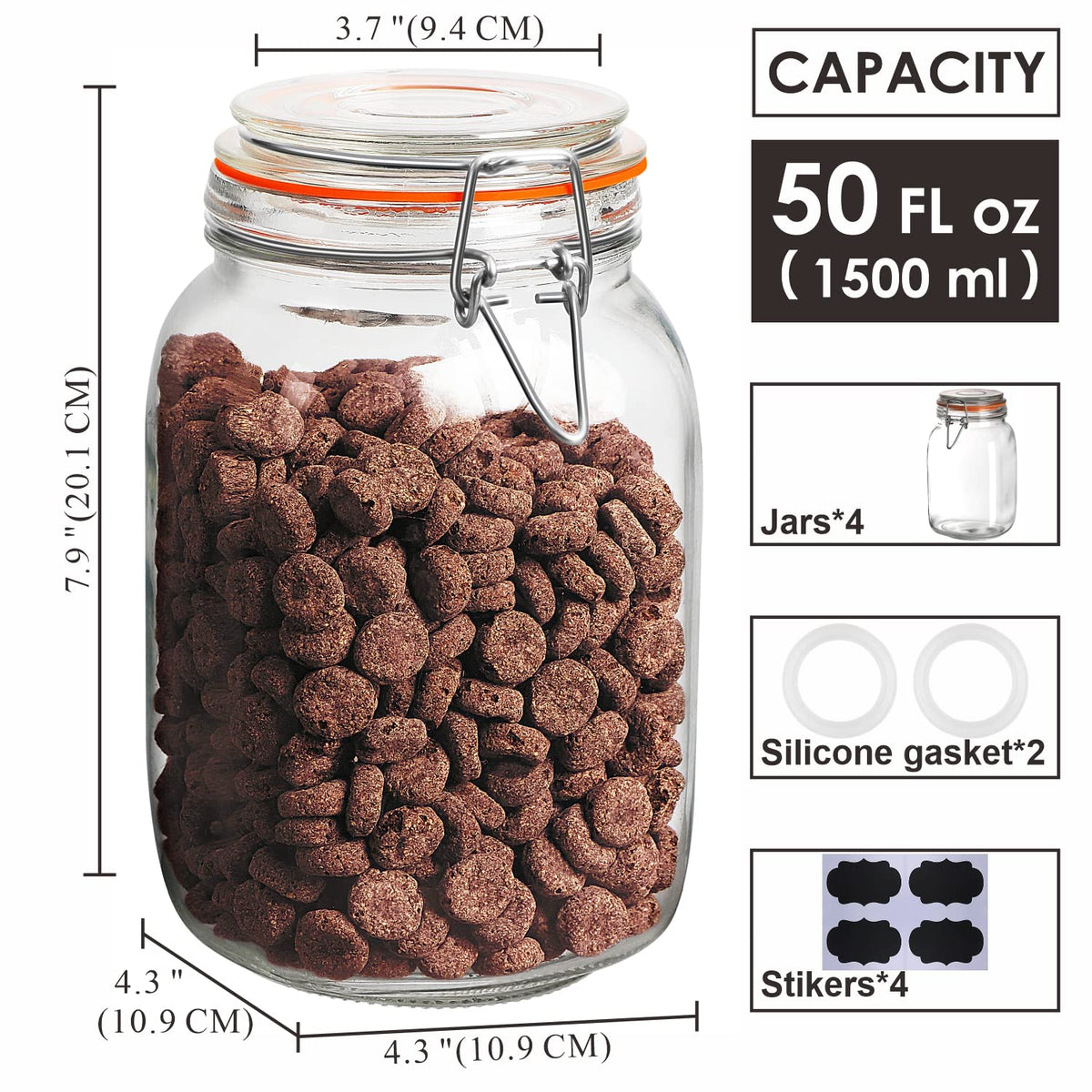 Qianfenie 7.9-inch tall jars fit neatly on standard shelves for organized kitchens.