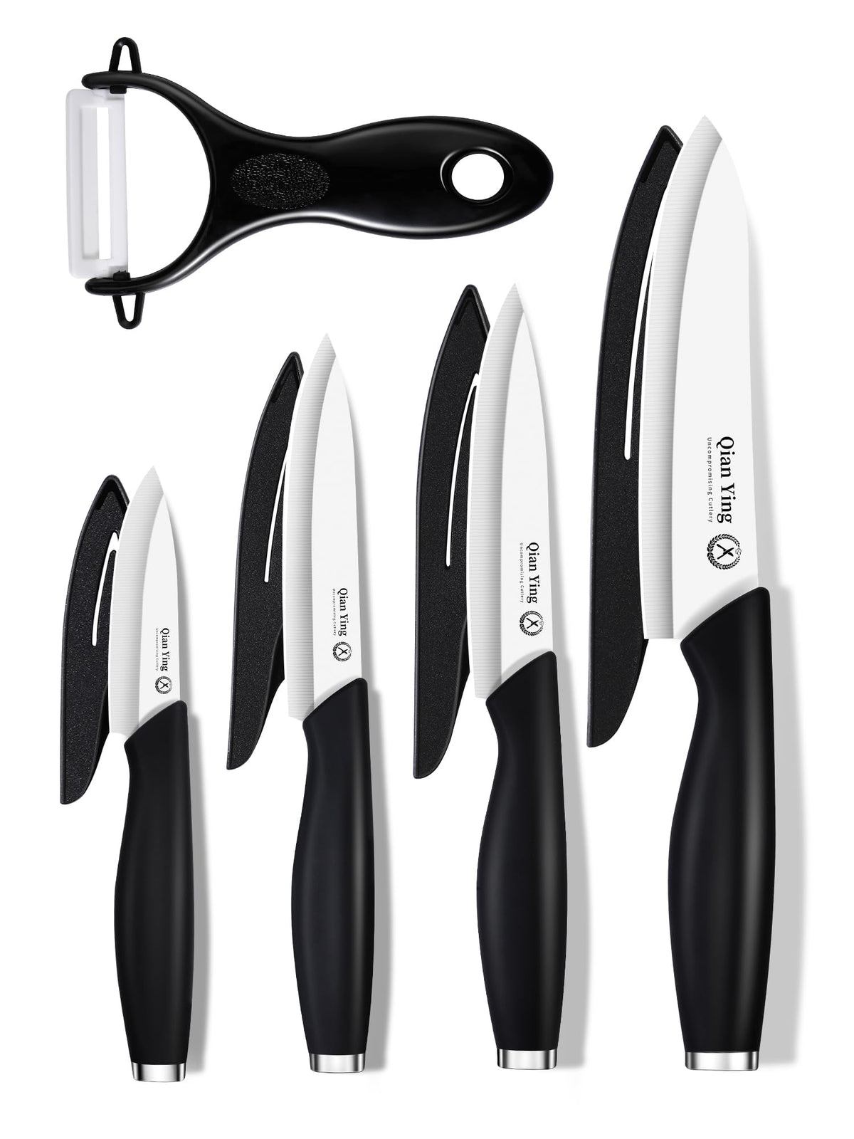 Qianying ceramic knife set with razor-sharp blades for effortless fruit slicing.