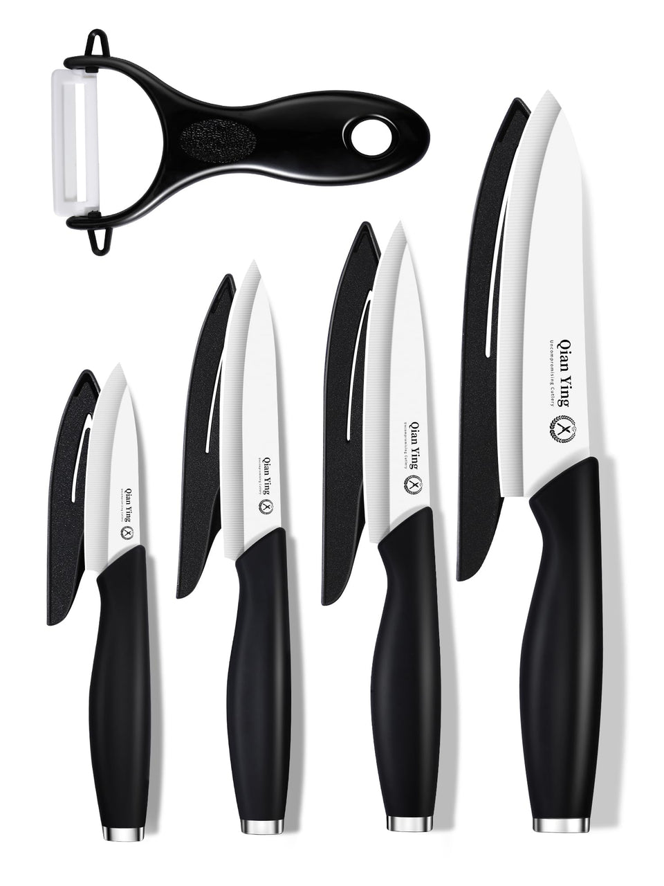 Qianying ceramic knife set with razor-sharp blades for effortless fruit slicing.