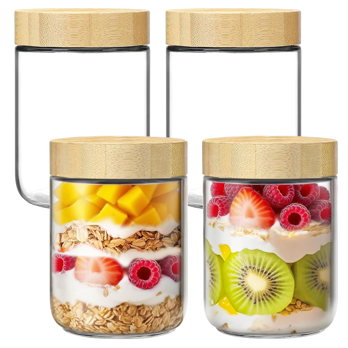 Qiaomifeng 16oz glass jar with bamboo lid for durable, odor-free storage.