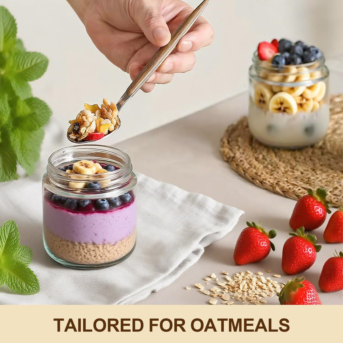 Qiaomifeng overnight oats jar keeps breakfast prep neat and handy.