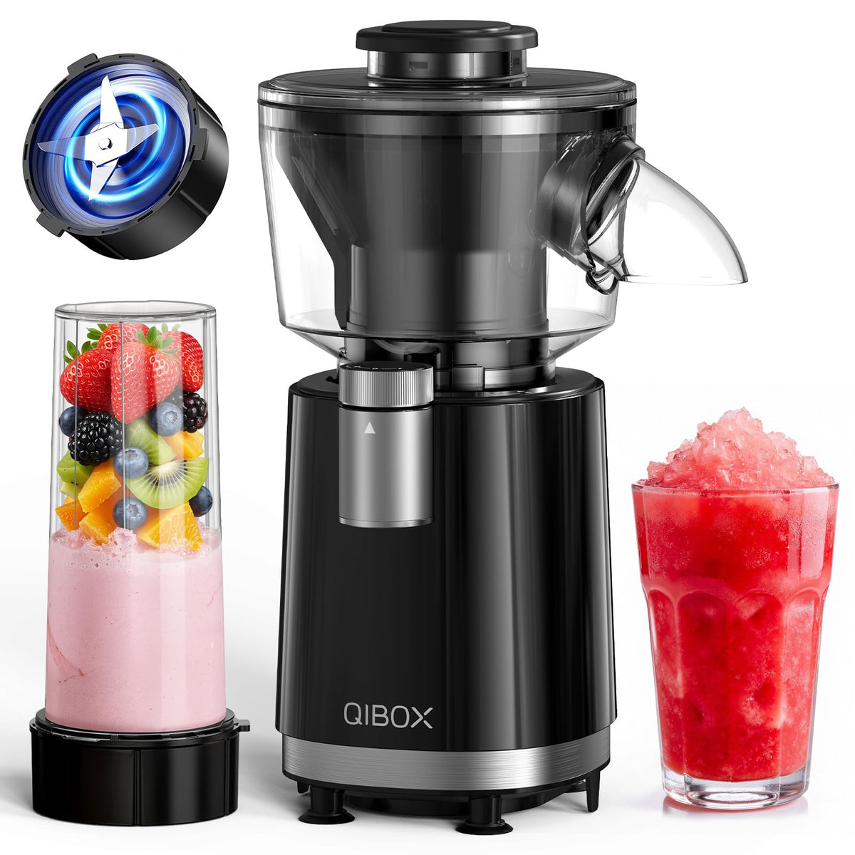 QIBOX Snow Cone Machine showing ice crushing capability for home gatherings