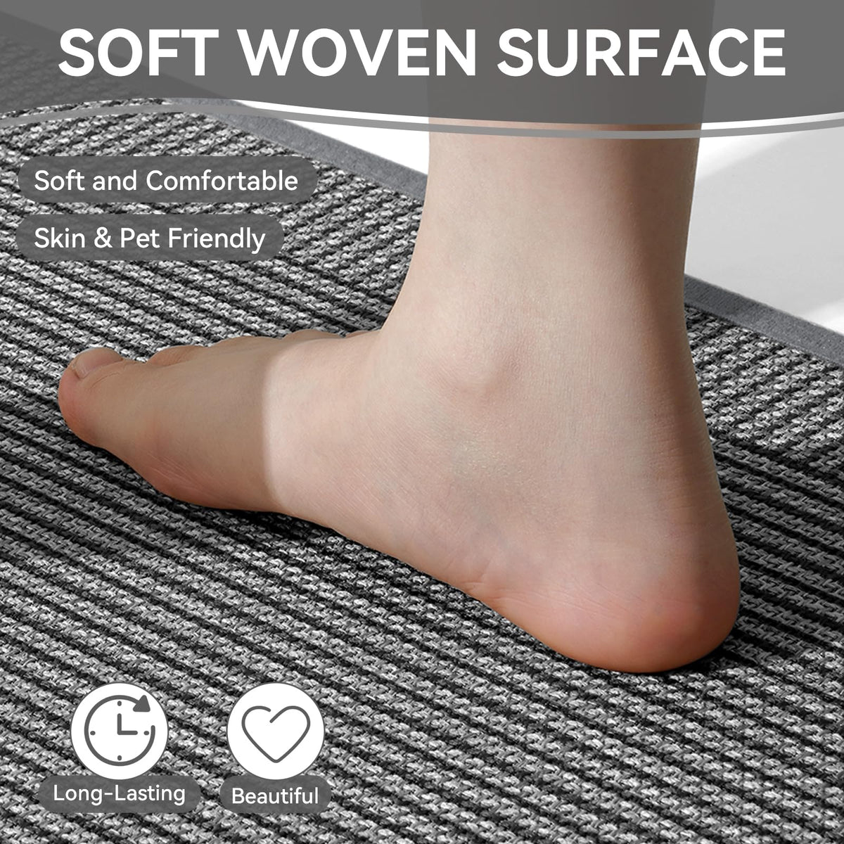 QiCaiJia kitchen mat durable non-slip backing keeps it in place.